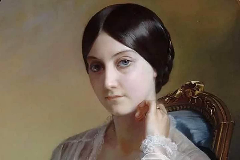 Léon Riesener - Ritratto di Madame Léon Riesener nata Laure Peytouraud, Musée Eugène Delacroix, Paris, dettaglio